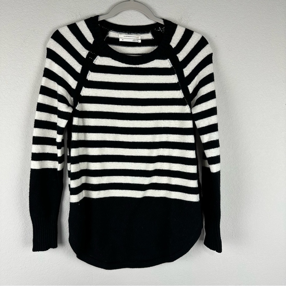 Anthropologie Black White Rebekah Knit Pullover Sweater Size XS